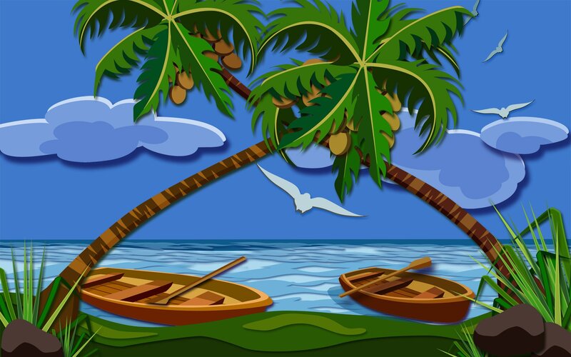 tropical beach with boats