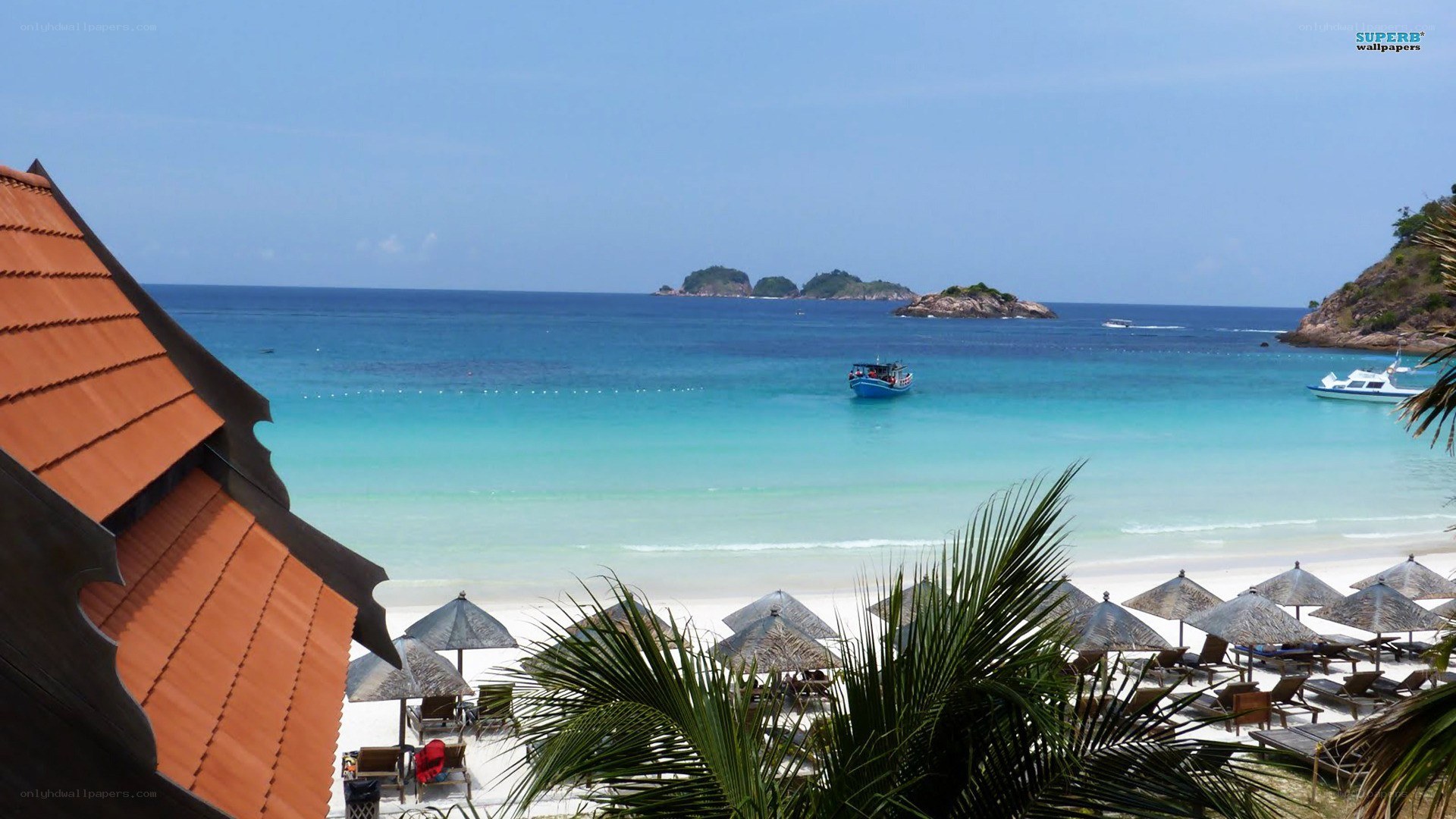 tropical beach with boats