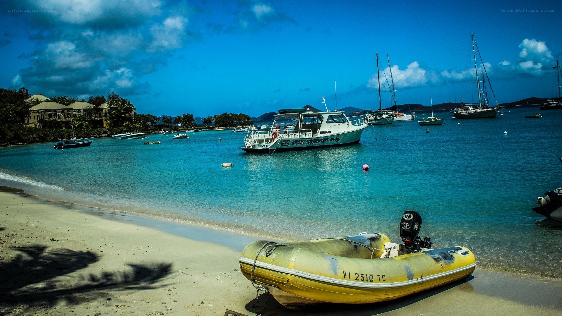 tropical beach with boats