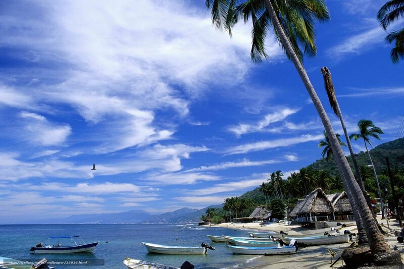 Tropical Beach with Boats — Blue