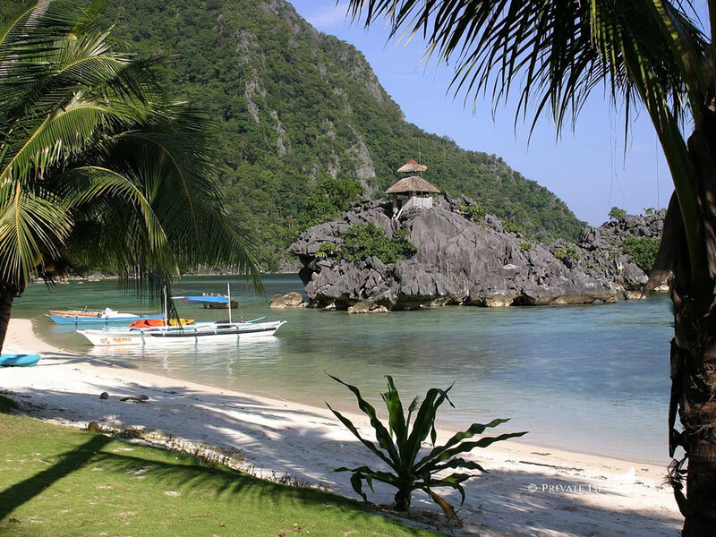 Tropical Beach with Boats — Green