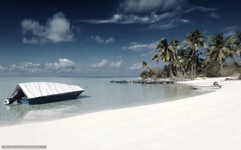 Tropical Beach with Boats — White, Serene