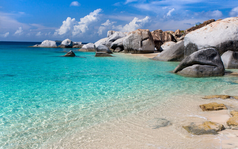 Tropical Beach with Boulders — Blue, Serene, Afternoon, Photograph