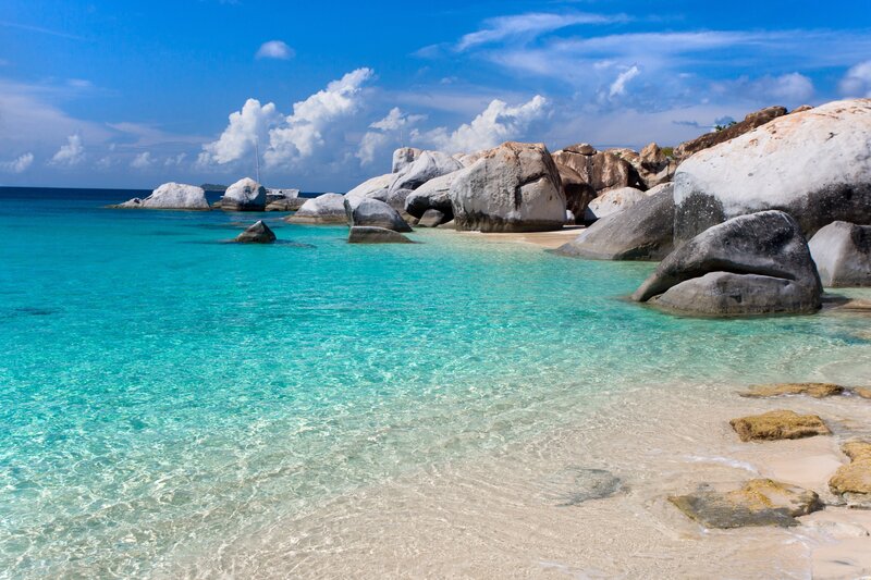 Tropical Beach with Boulders — Blue, Serene