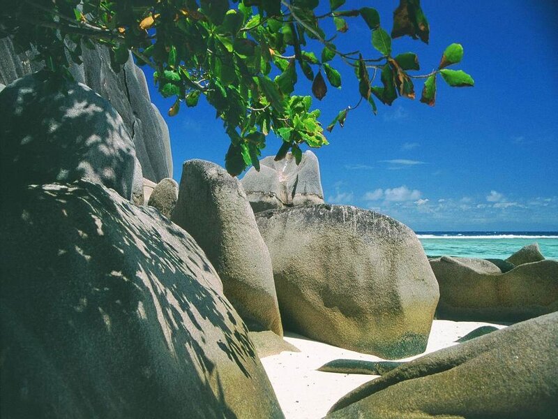 Tropical Beach with Boulders — Blue