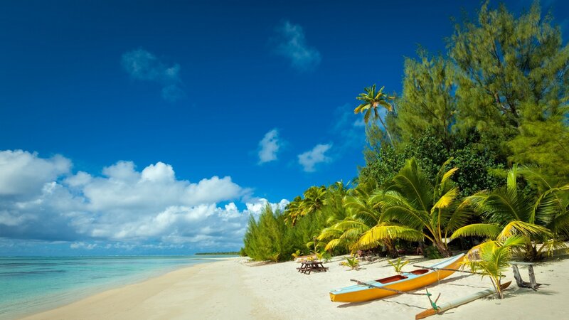 Tropical Beach with Canoe — Blue, Serene
