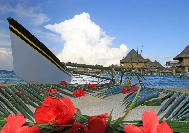 Tropical Beach with Flowers — Red