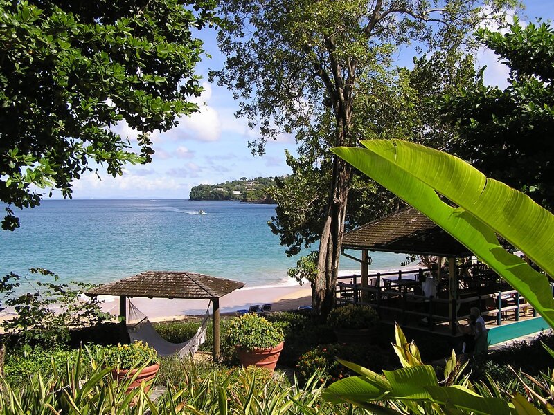 Tropical beach with gazebo and ocean view