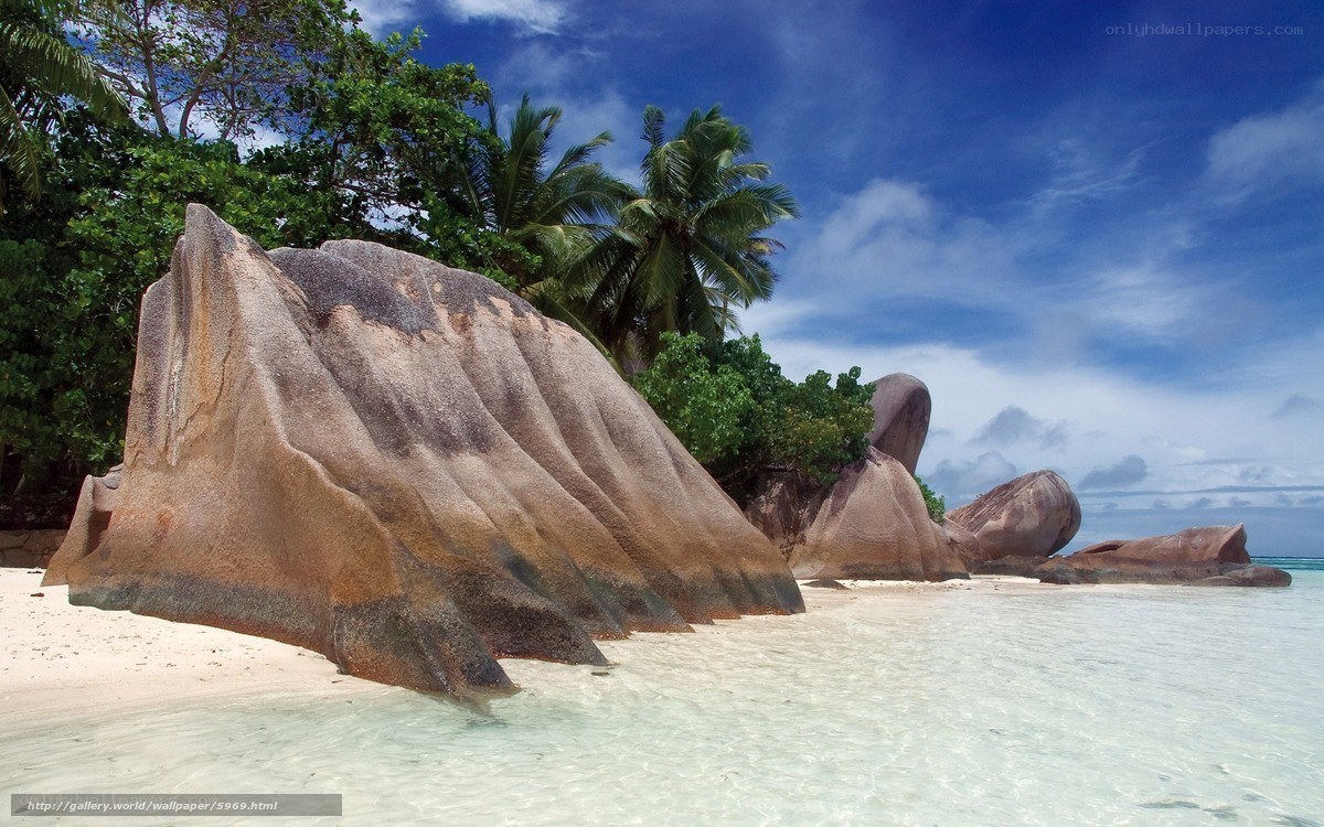 Tropical beach with giant boulders
