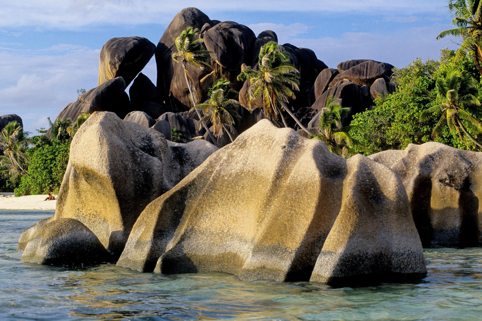 tropical beach with giant rocks