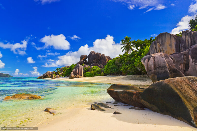 tropical beach with giant rocks