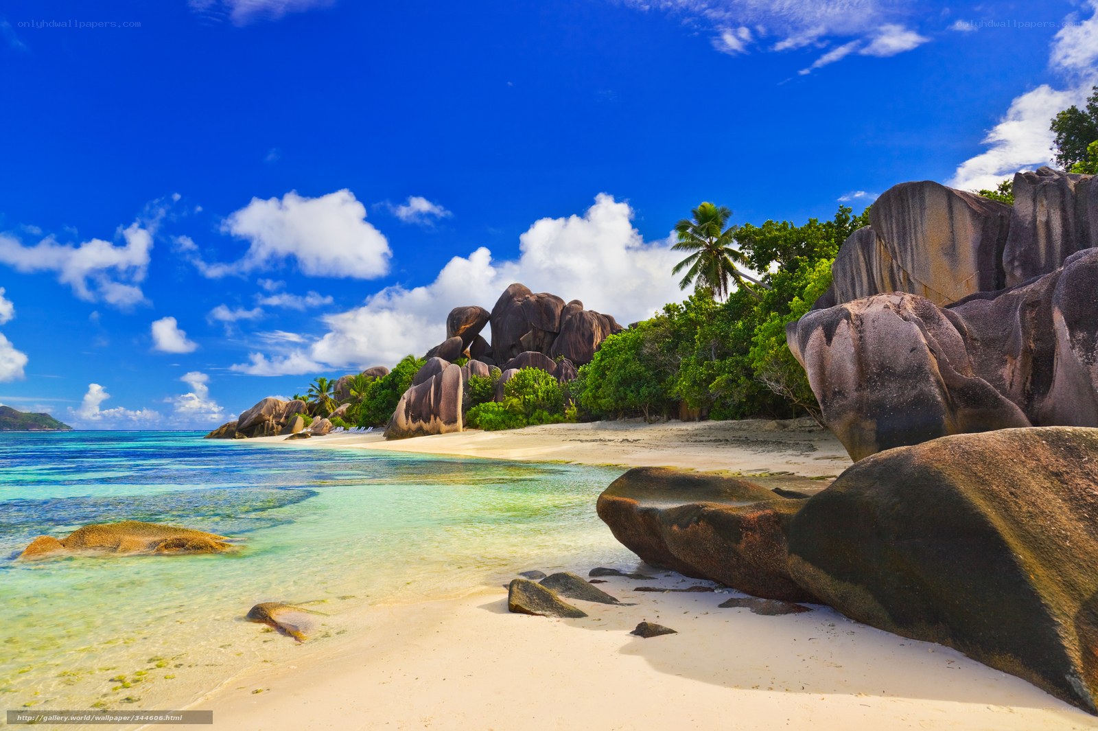 tropical beach with giant rocks