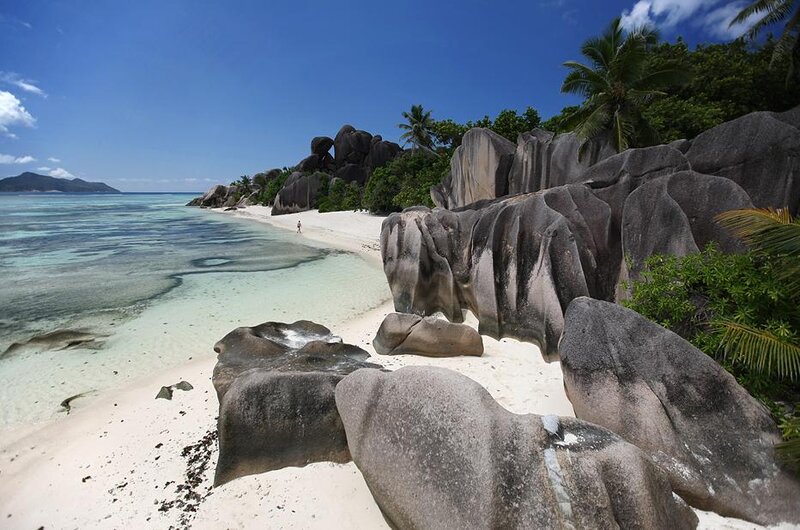 Tropical Beach with Granite Boulders — Blue, Serene