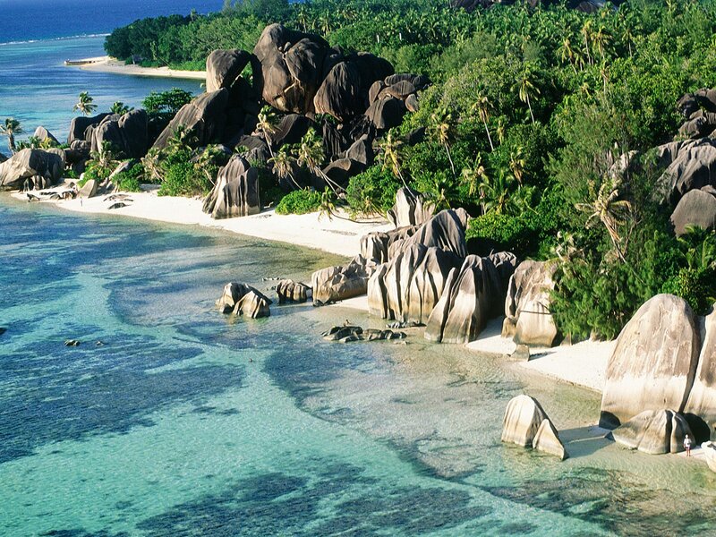 Tropical Beach with Granite Boulders — Blue