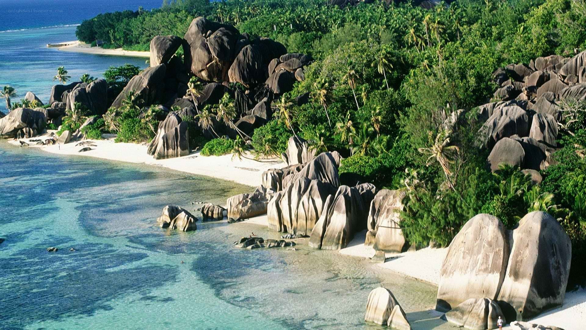 tropical beach with granite rocks