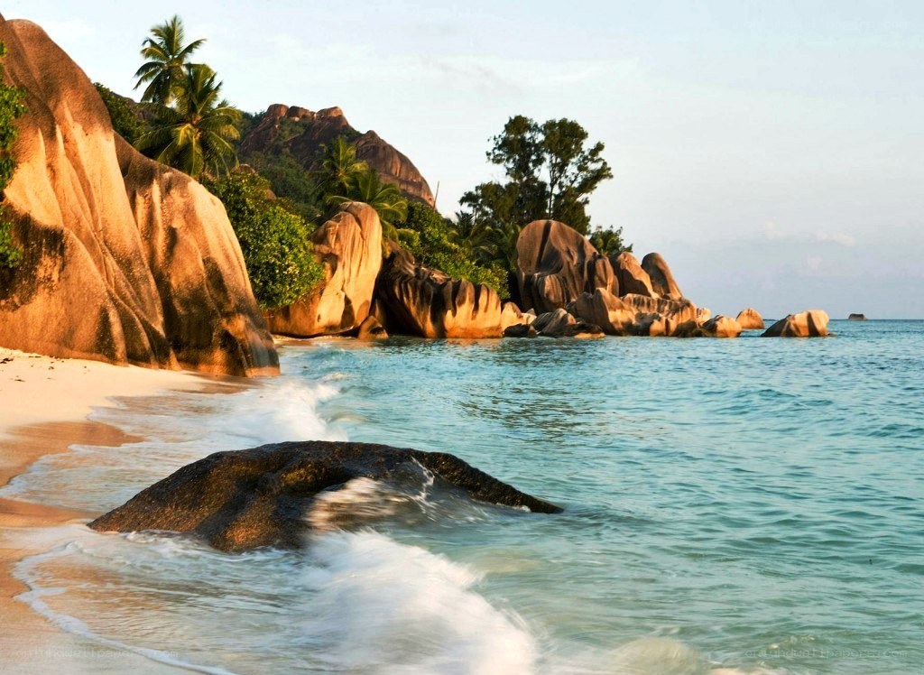 tropical beach with granite rocks
