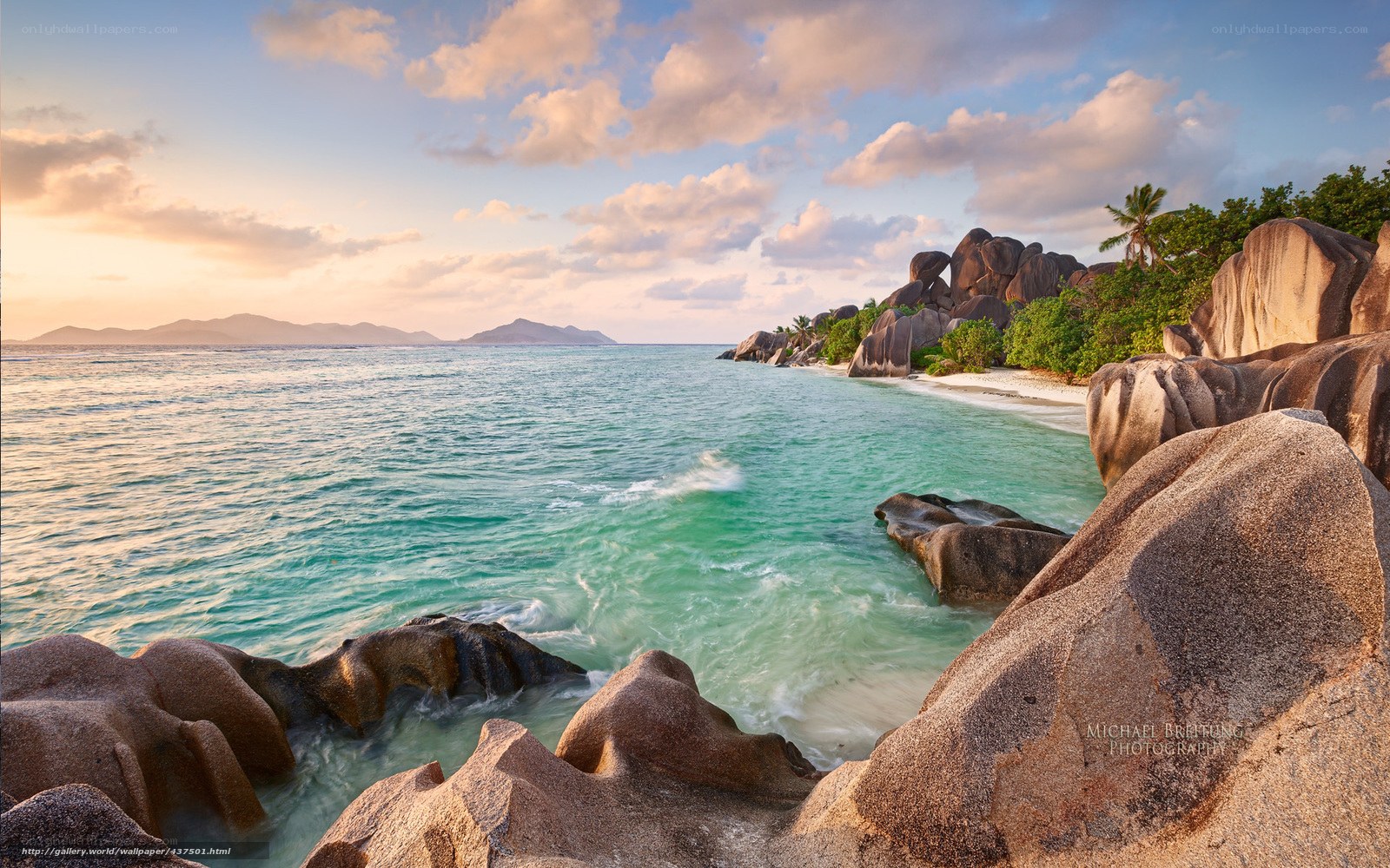 tropical beach with granite rocks