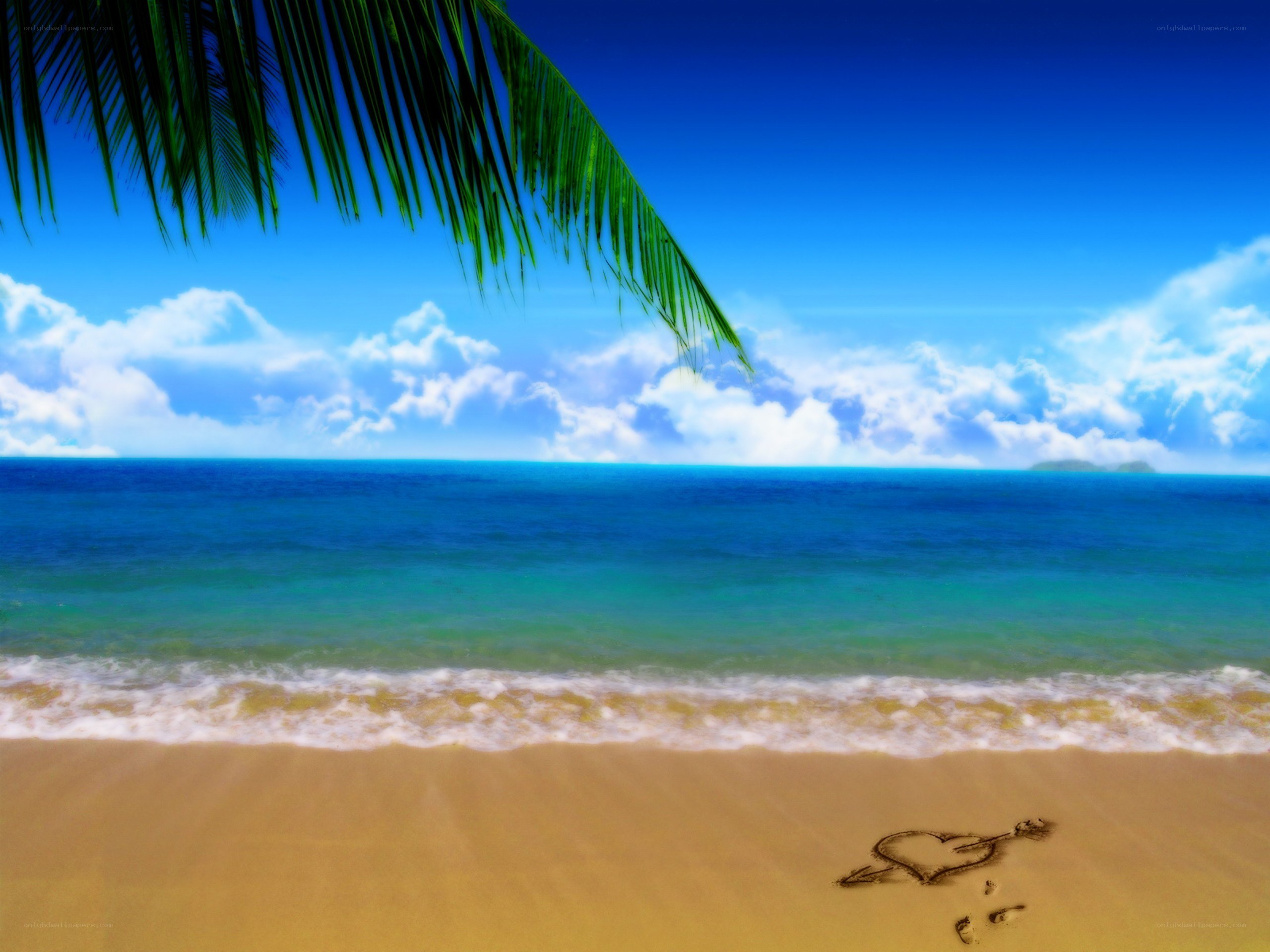 tropical beach with heart drawing