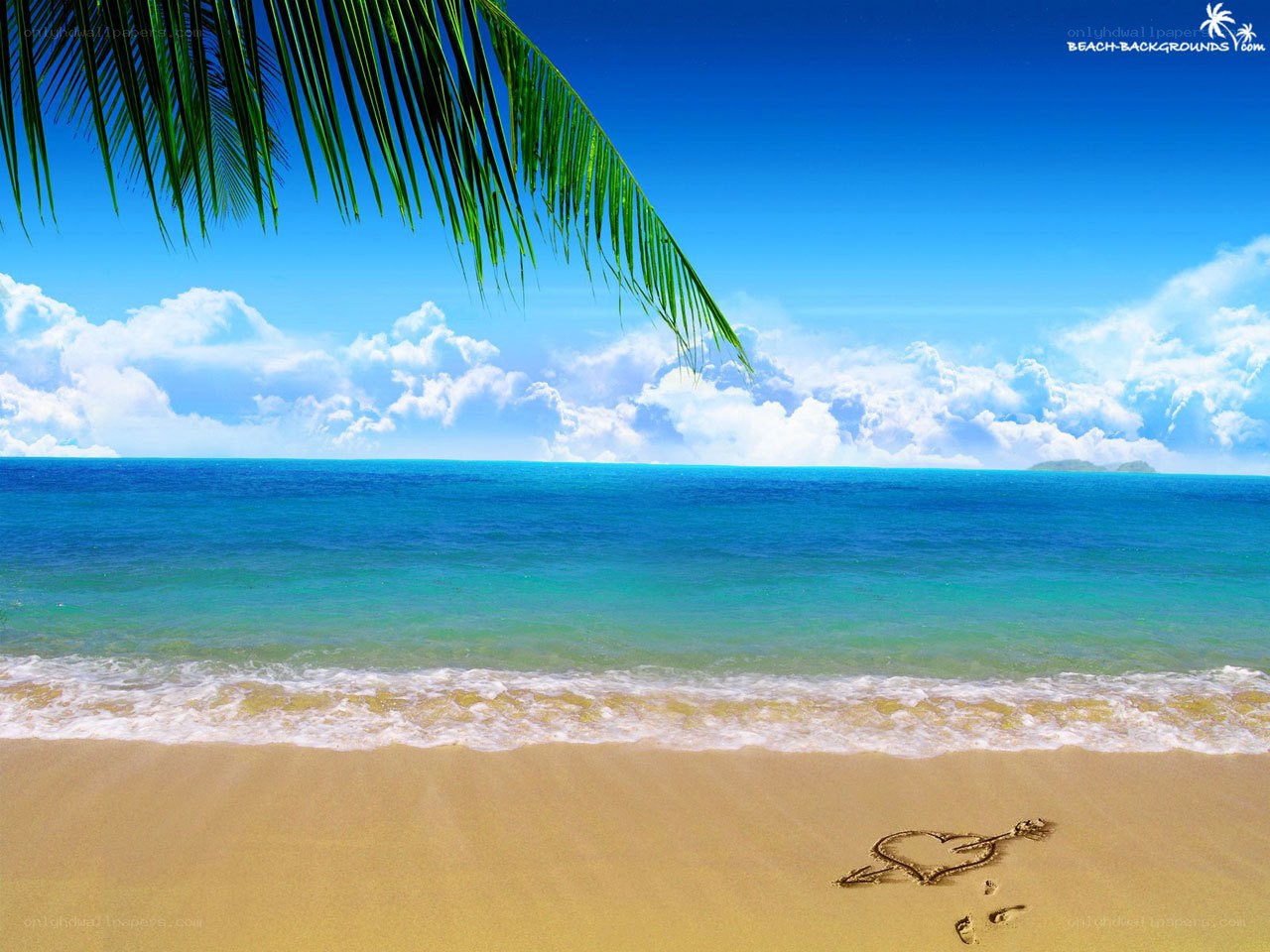 tropical beach with heart drawing