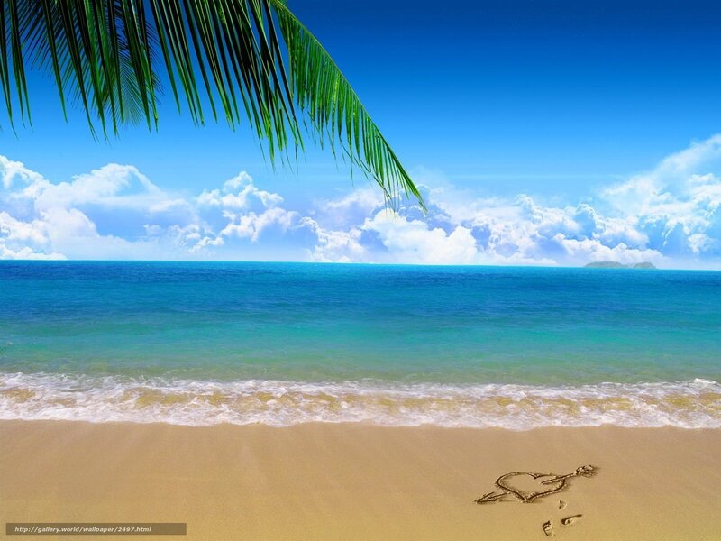 Tropical beach with heart drawing