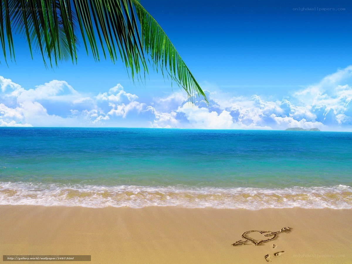 Tropical beach with heart drawing