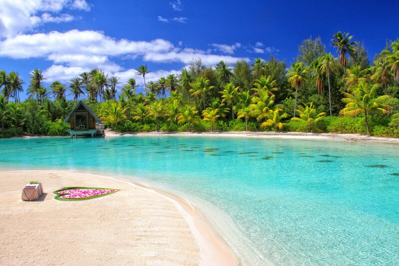 Tropical Beach with Hut — Blue, Serene