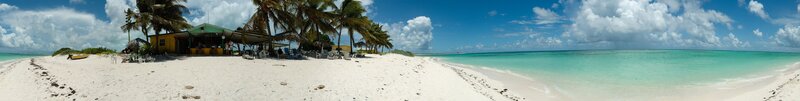 Tropical Beach with Hut — White