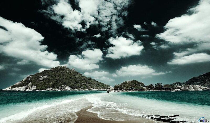 Tropical Beach with Island — Blue, Dramatic, Afternoon