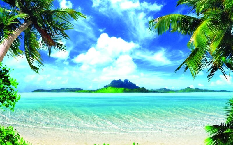 Tropical Beach with Island — Blue