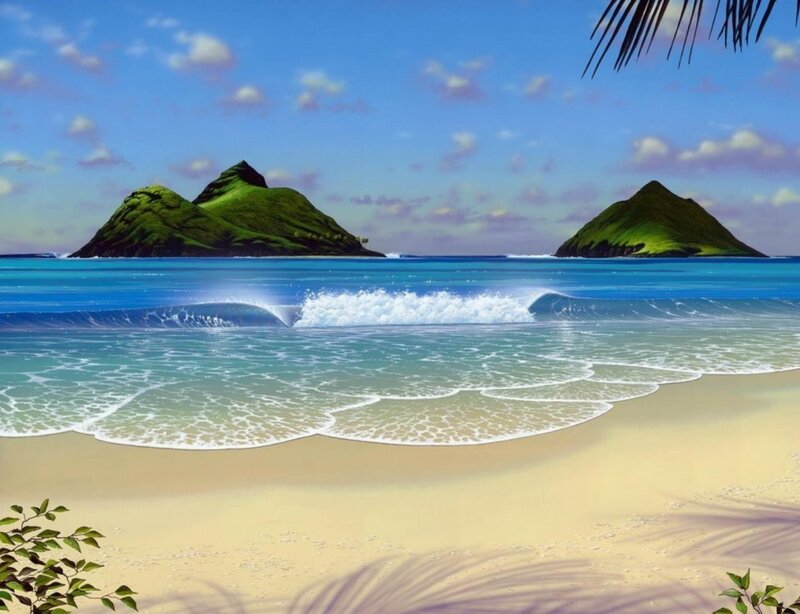 Tropical Beach with Islands — Blue, Serene