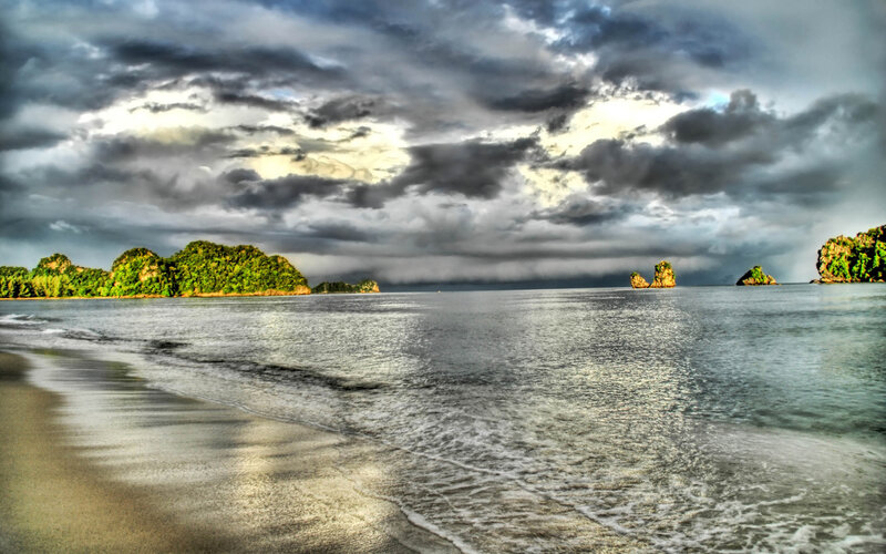 Tropical Beach with Islands — Green, Dramatic, Afternoon, Photograph