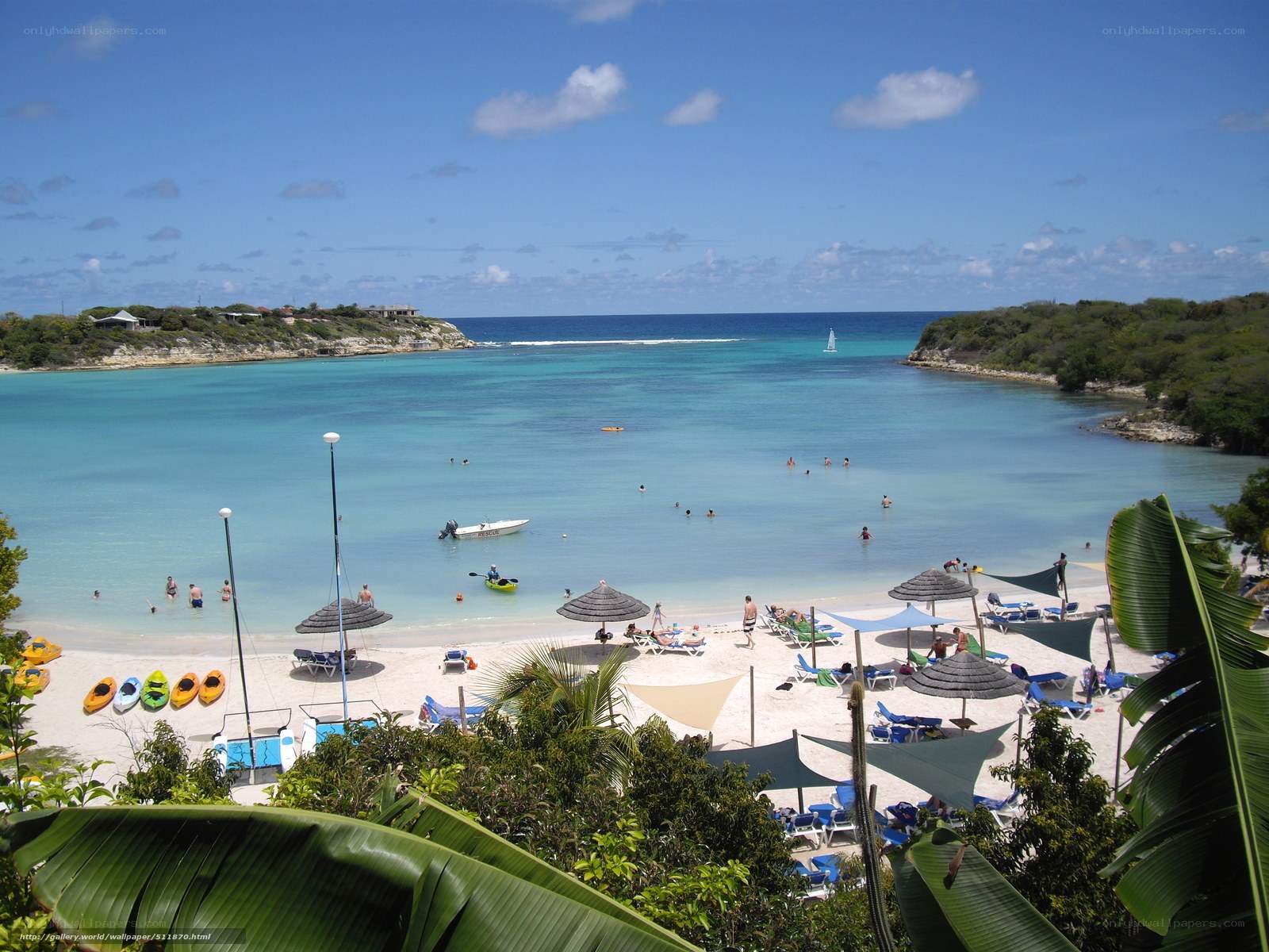 tropical beach with kayaks