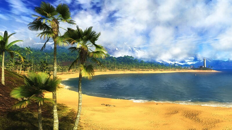 Tropical Beach with Lighthouse — Blue