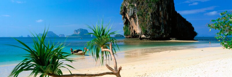Tropical Beach with Limestone Cliffs — Blue, Serene, Afternoon