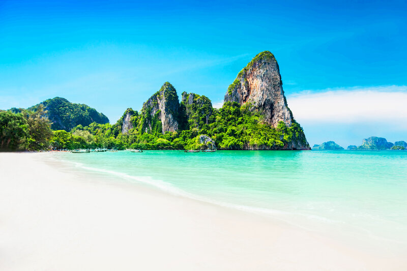 Tropical Beach with Limestone Cliffs — Blue, Serene