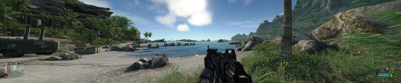 tropical beach with military vehicle