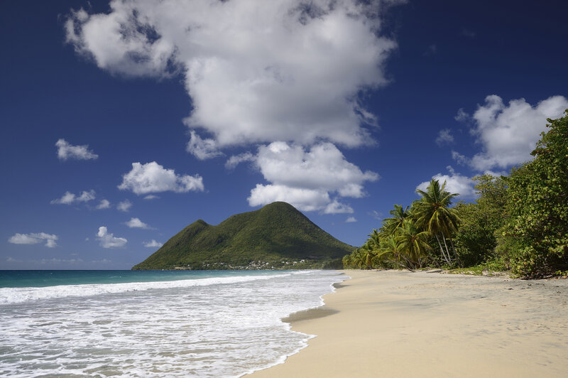 Tropical Beach with Mountain — Blue, Serene