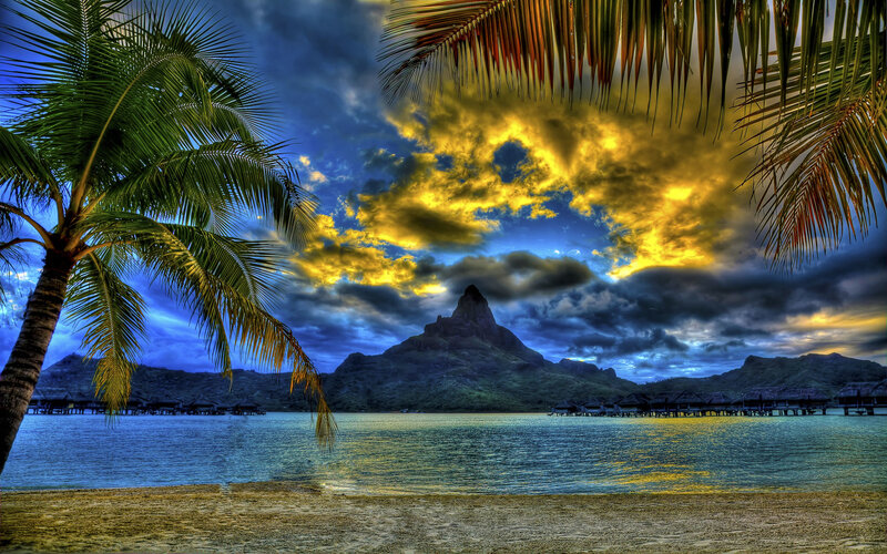 Tropical beach with mountain view