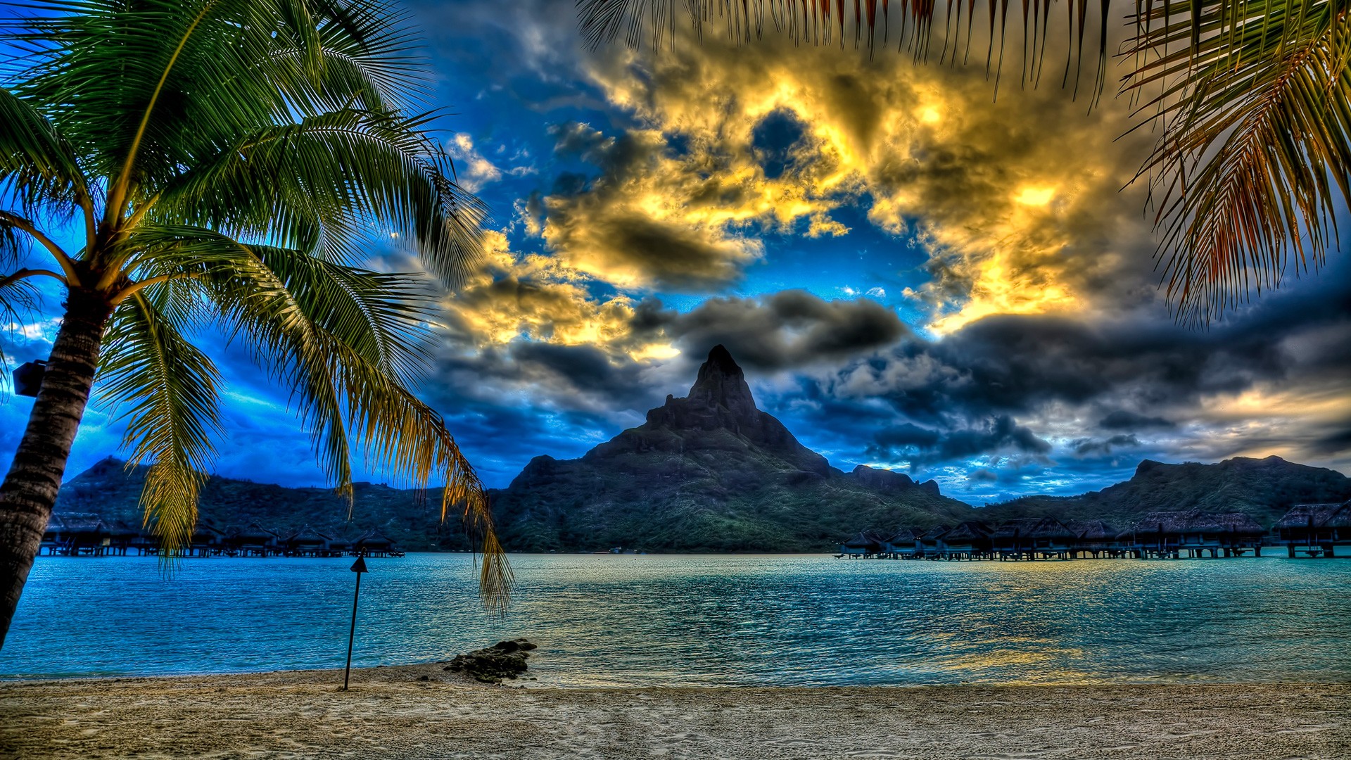 tropical beach with mountain view
