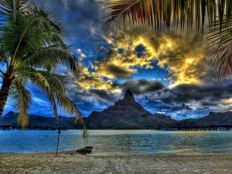 Tropical beach with mountain view