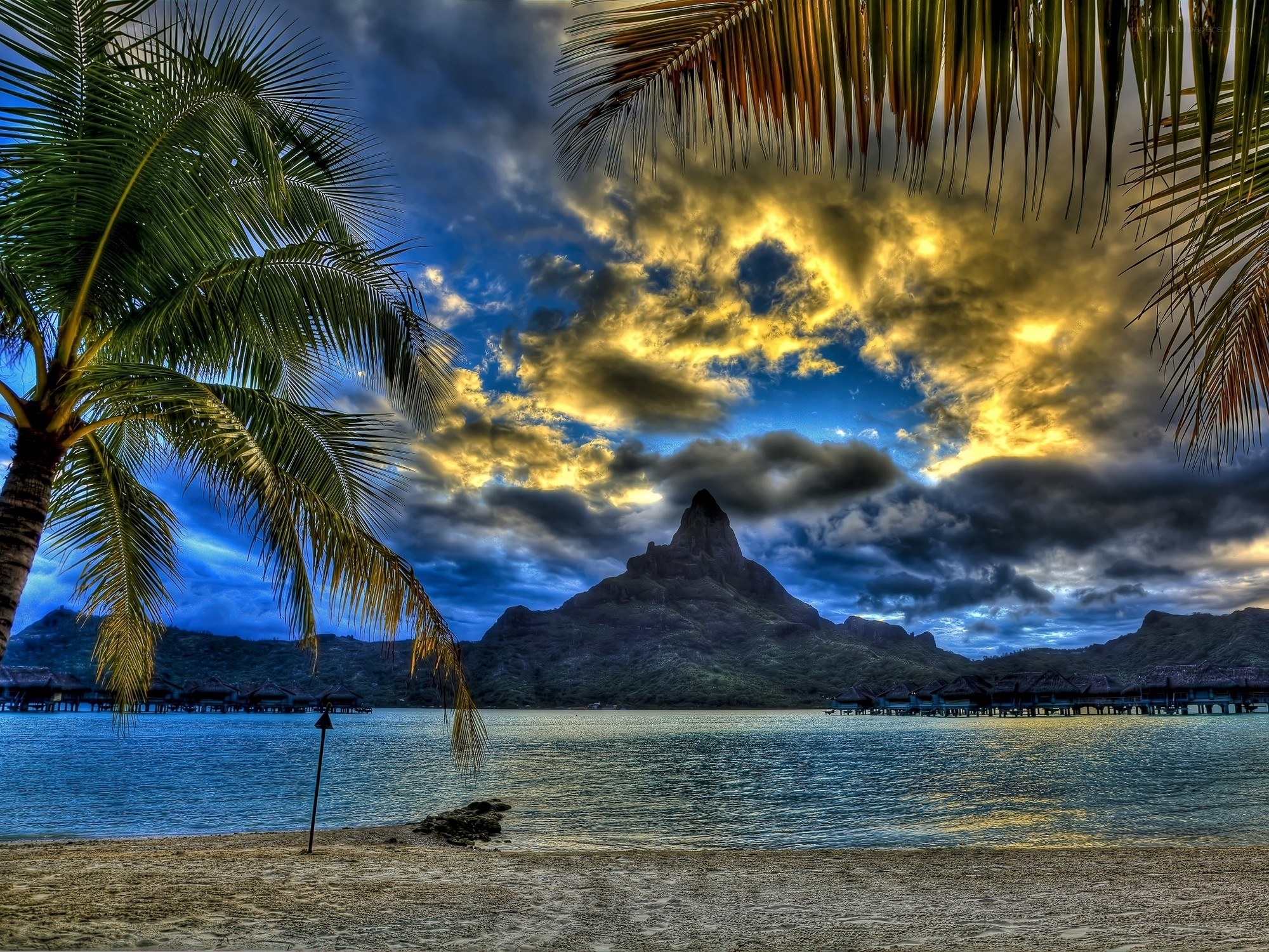 Tropical beach with mountain view