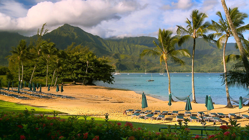 Tropical Beach with Mountains — Green