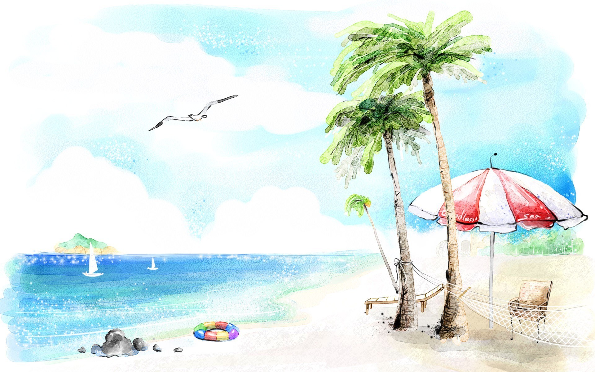 tropical beach with palm trees