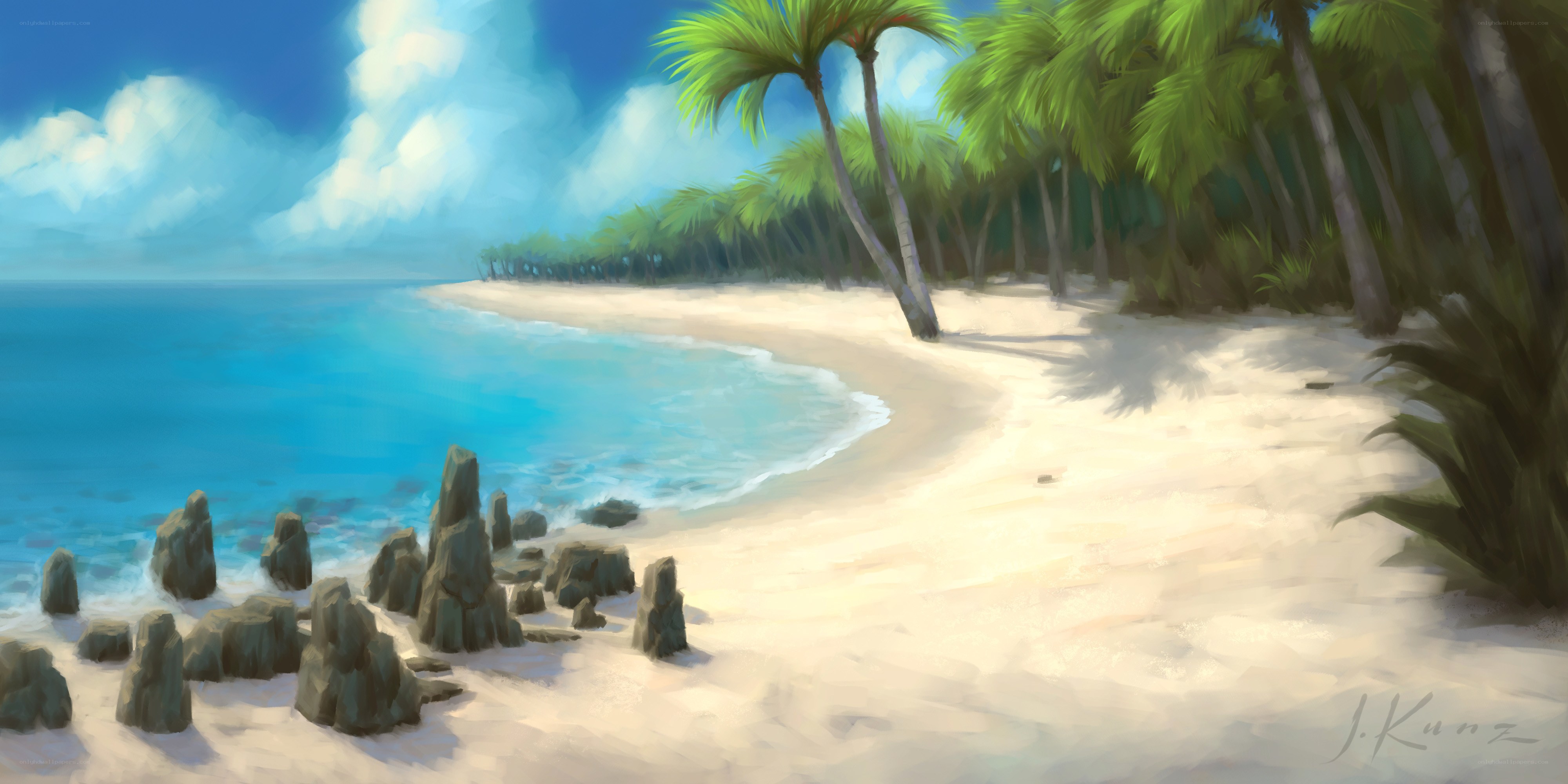 tropical beach with palm trees