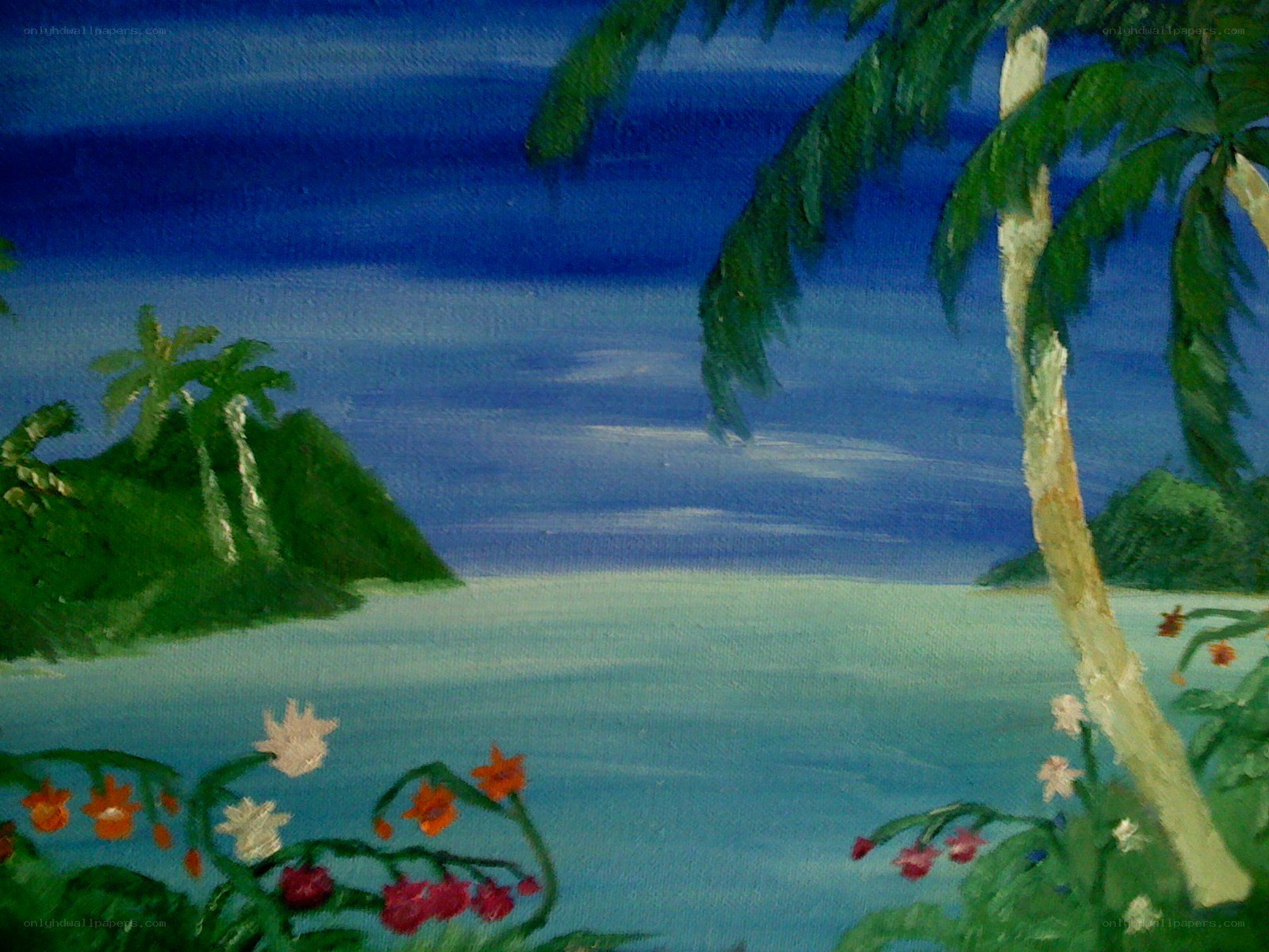tropical beach with palm trees
