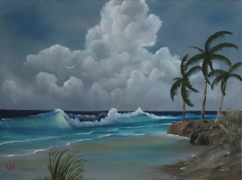 Tropical Beach with Palm Trees — Blue, Dramatic