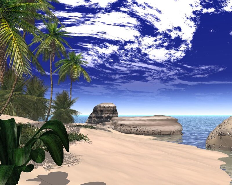 Tropical Beach with Palm Trees — Blue, Serene, Daytime, 3d Render