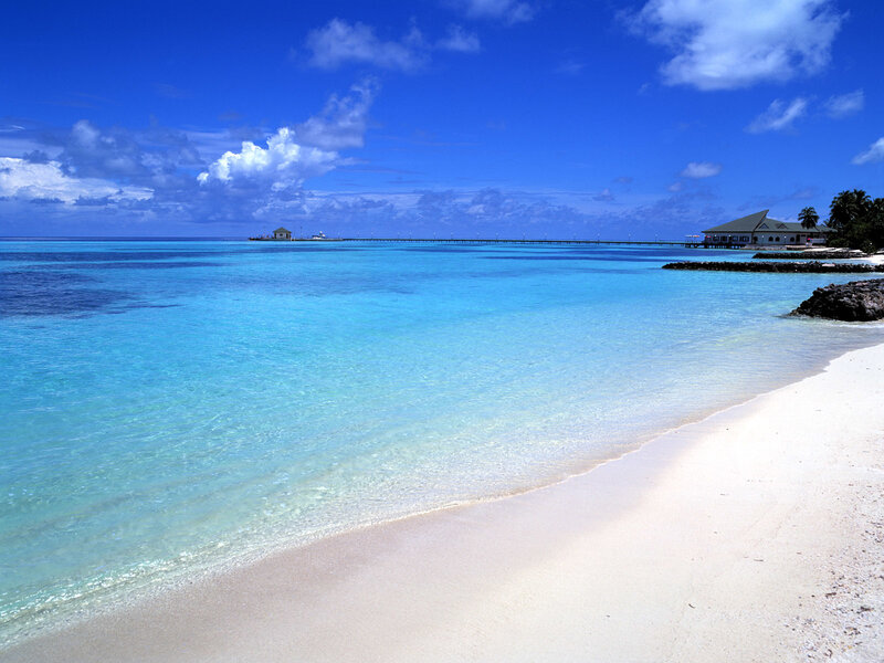 Tropical Beach with Pier — Blue, Serene