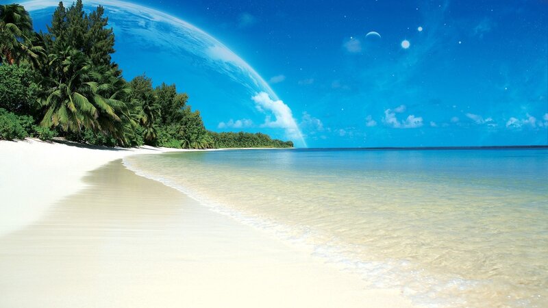 tropical beach with planet view
