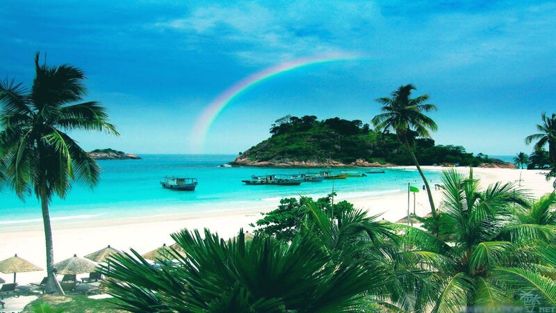 Tropical Beach with Rainbow — Blue